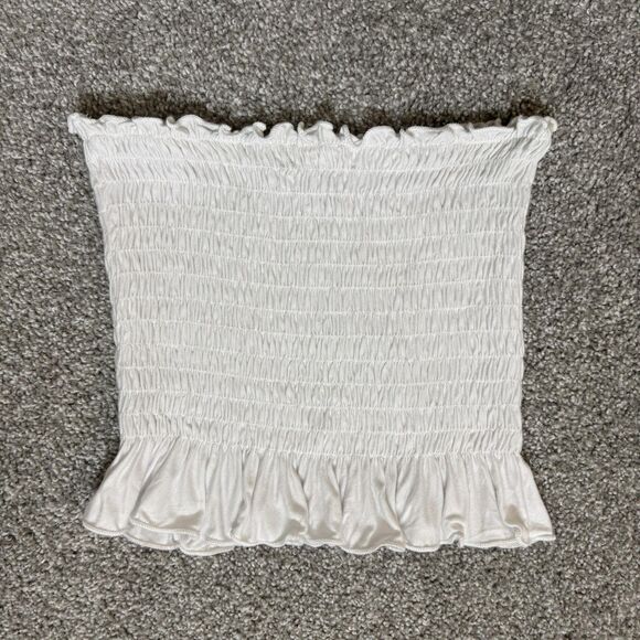 Ivy + Main Tube Top Womens Small White Smocked Strapless Ruffle Bandeau Stretch - Picture 2 of 6